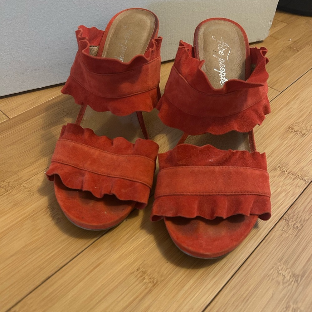 Free People Red Ruffle Heel Sandals